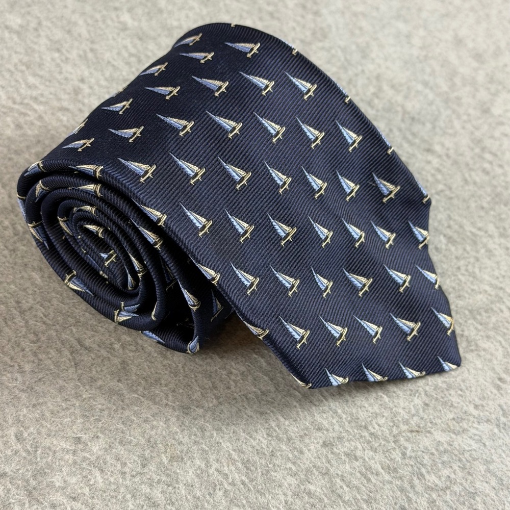 Vintage Lee Allison Four-in-Hands Silk Tie Navy Sailboat Nautical 58x3.5"